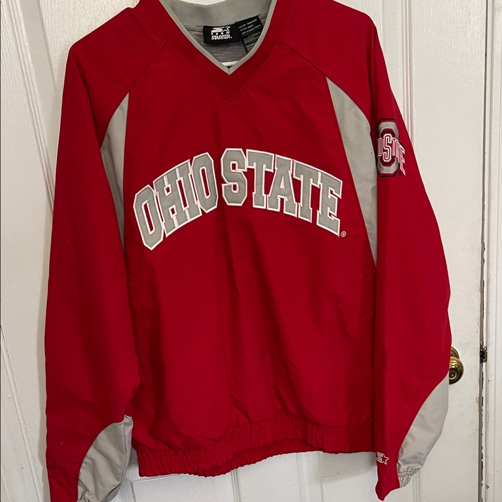 STARTER Red and Gray Ohio State Crew Pullover